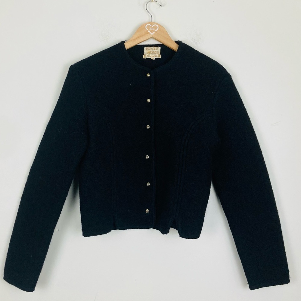 Tally Ho Black Cropped Round-Neck Button Jacket